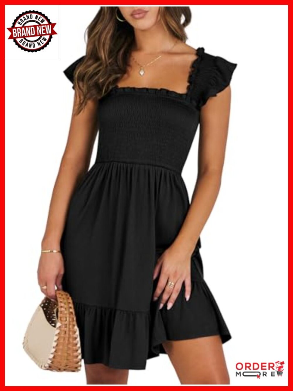 Slim Fit Square Neck Smocked Ruffle Backless Boho Sundress